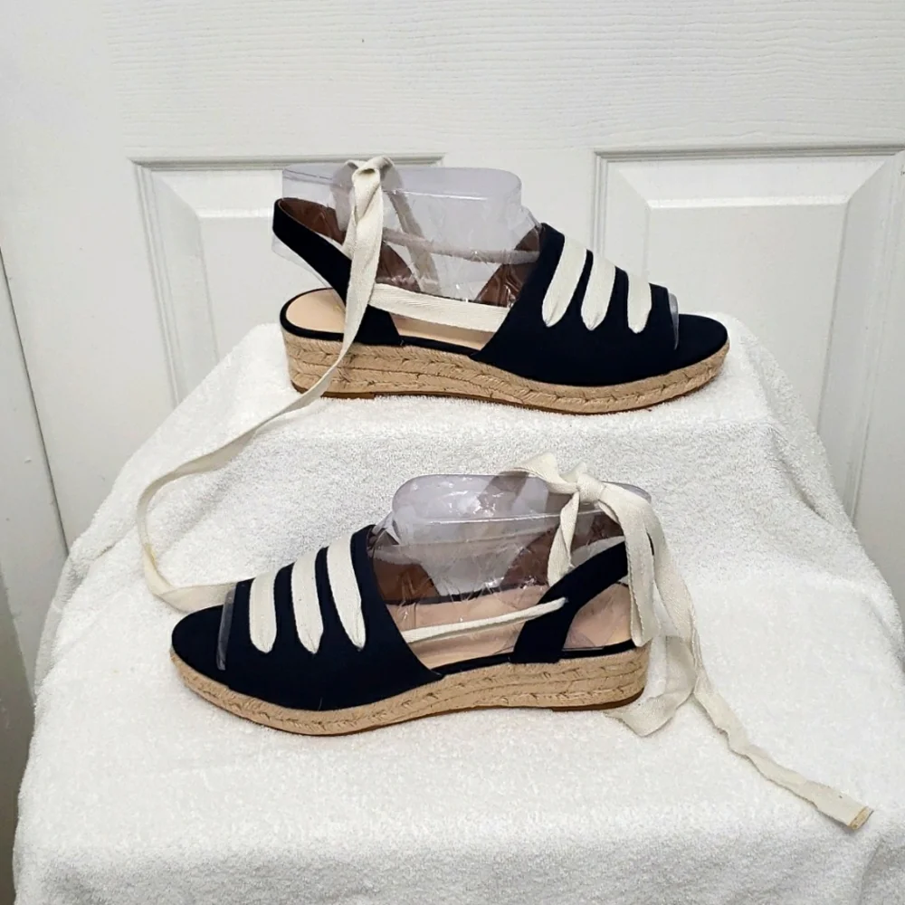 NWOT Ninewest Appaloosa Sling Back Lace-Tie Espadrille-Size 10 1/2 - Picture 1 of 8